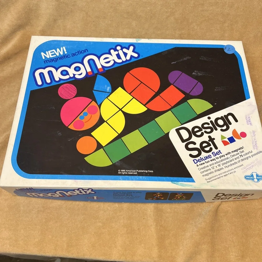 1985 Magnetic Action Deluxe Design Set colorful shapes Magnetic Collage 98 Piece